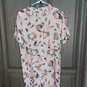 Rachel Zoe Light Linen Floral Button-Up Shirt Dress in Peach & Sage, Medium